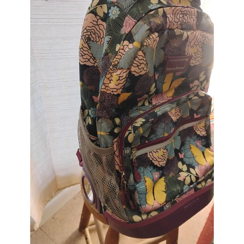 J World New York Rolling Backpack Retractable Handle Mesh Pockets Secret Garden